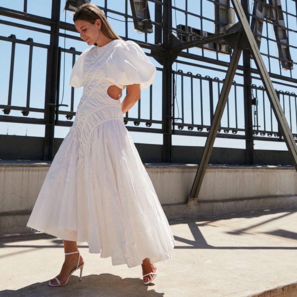 AJE The Siren Drawstring White Midi Dress